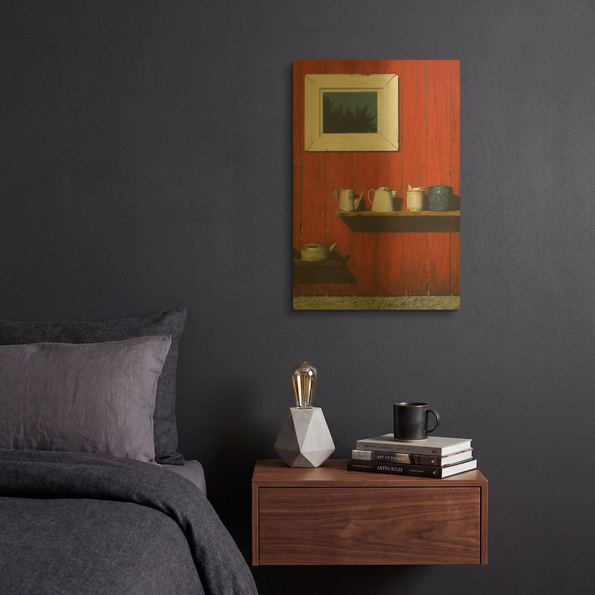 'Red Barn Antiques' By Cecile Baird Gold Metal Wall Art