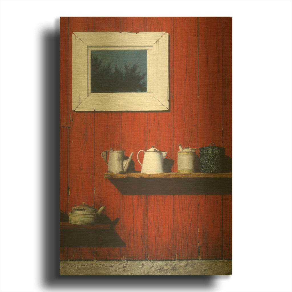 'Red Barn Antiques' By Cecile Baird Gold Metal Wall Art