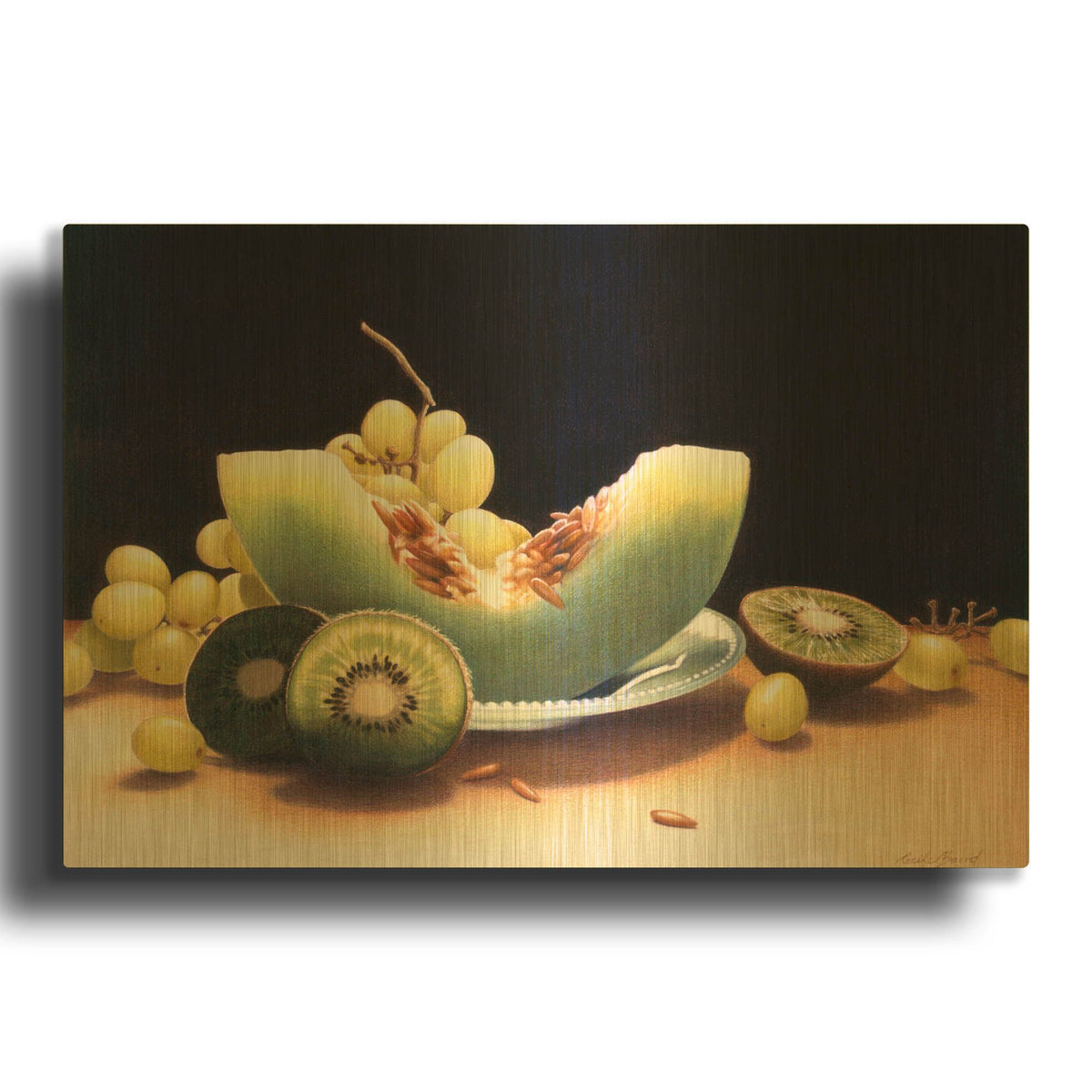'Shades Of Green' By Cecile Baird Gold Metal Wall Art