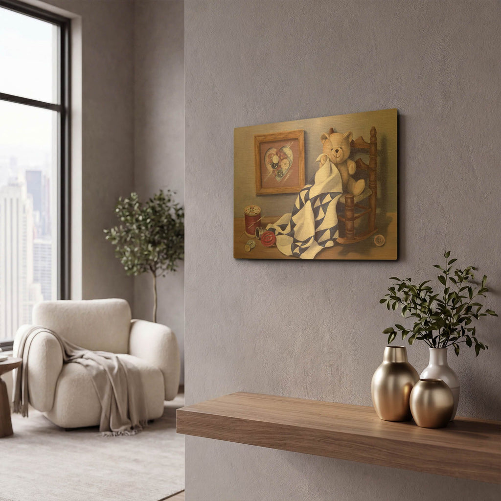 'Teddy & Red Button 2' By Cecile Baird Gold Metal Wall Art