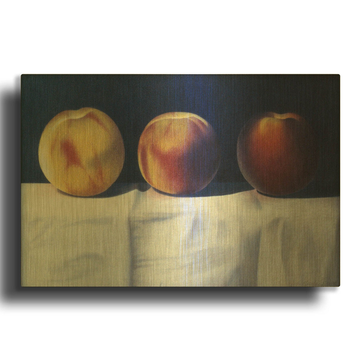 'Three Peaches' By Cecile Baird Gold Metal Wall Art