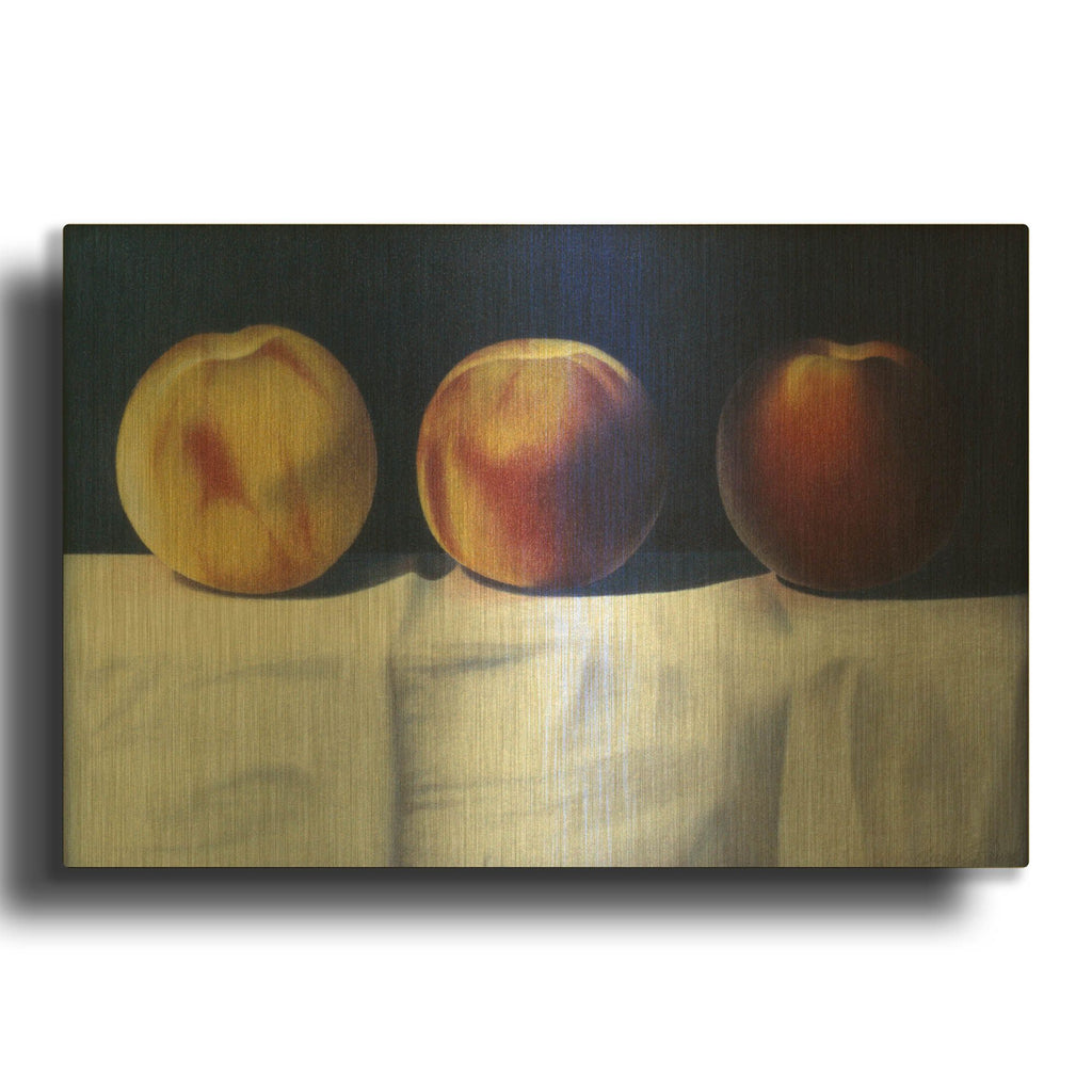 'Three Peaches' By Cecile Baird Gold Metal Wall Art