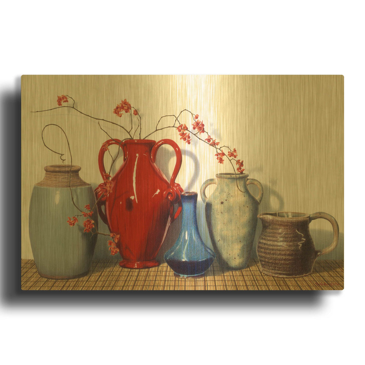 'Vases And Vines' By Cecile Baird Gold Metal Wall Art