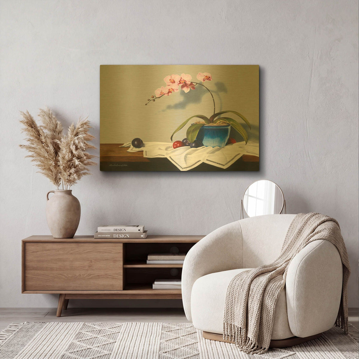 'Plums And Orchids' By Cecile Baird Gold Metal Wall Art