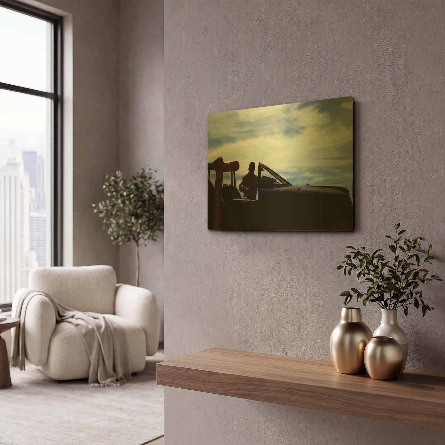 'Mechanic And North American Trojan' By Clive Branson Gold Metal Wall Art