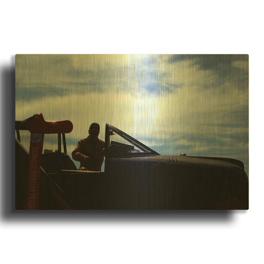 'Mechanic And North American Trojan' By Clive Branson Gold Metal Wall Art