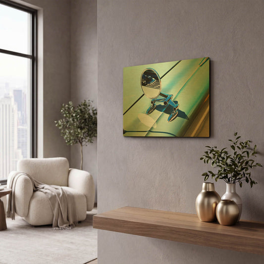 '59 Side mirror' By Clive Branson Gold Metal Wall Art