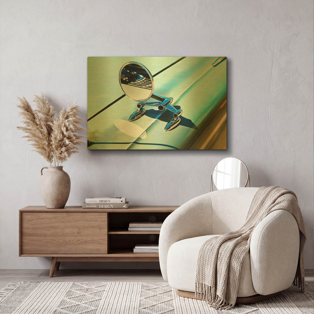'59 Side mirror' By Clive Branson Gold Metal Wall Art