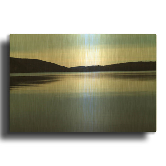 'Meech Lake water and hills' By Clive Branson Gold Metal Wall Art