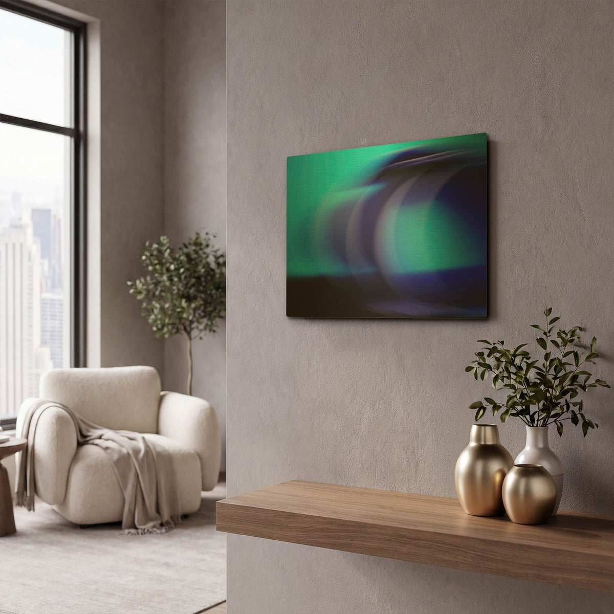 'Blue Curves' By Clive Branson Gold Metal Wall Art