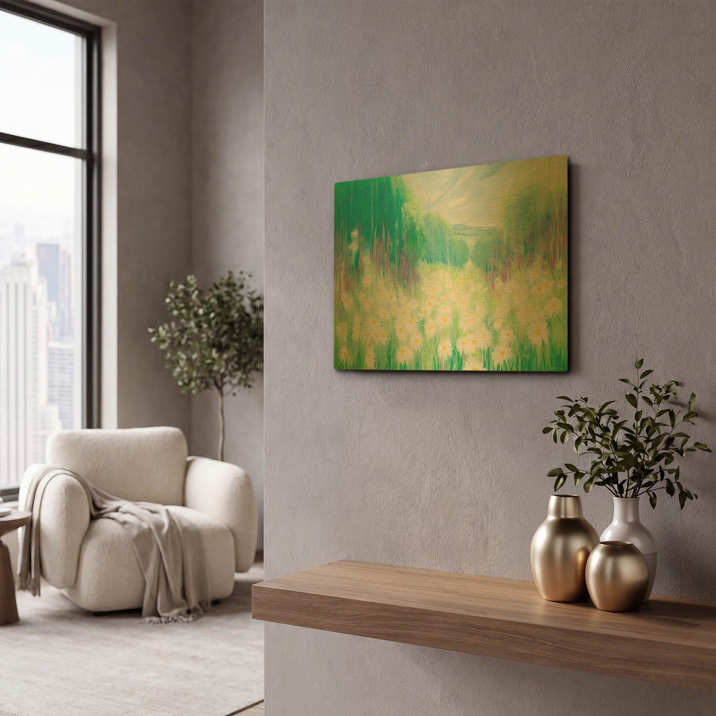'Through The Daisies To The Sea' By Gill Bustamante Gold Metal Wall Art