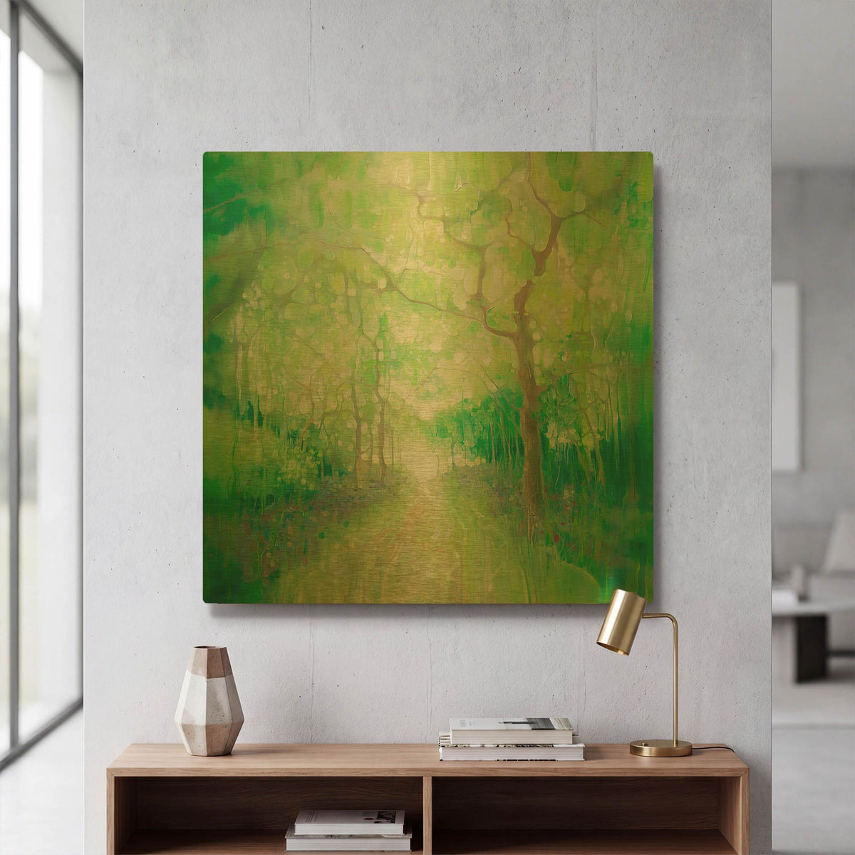 'Green Forest Calling' By Gill Bustamante Gold Metal Wall Art