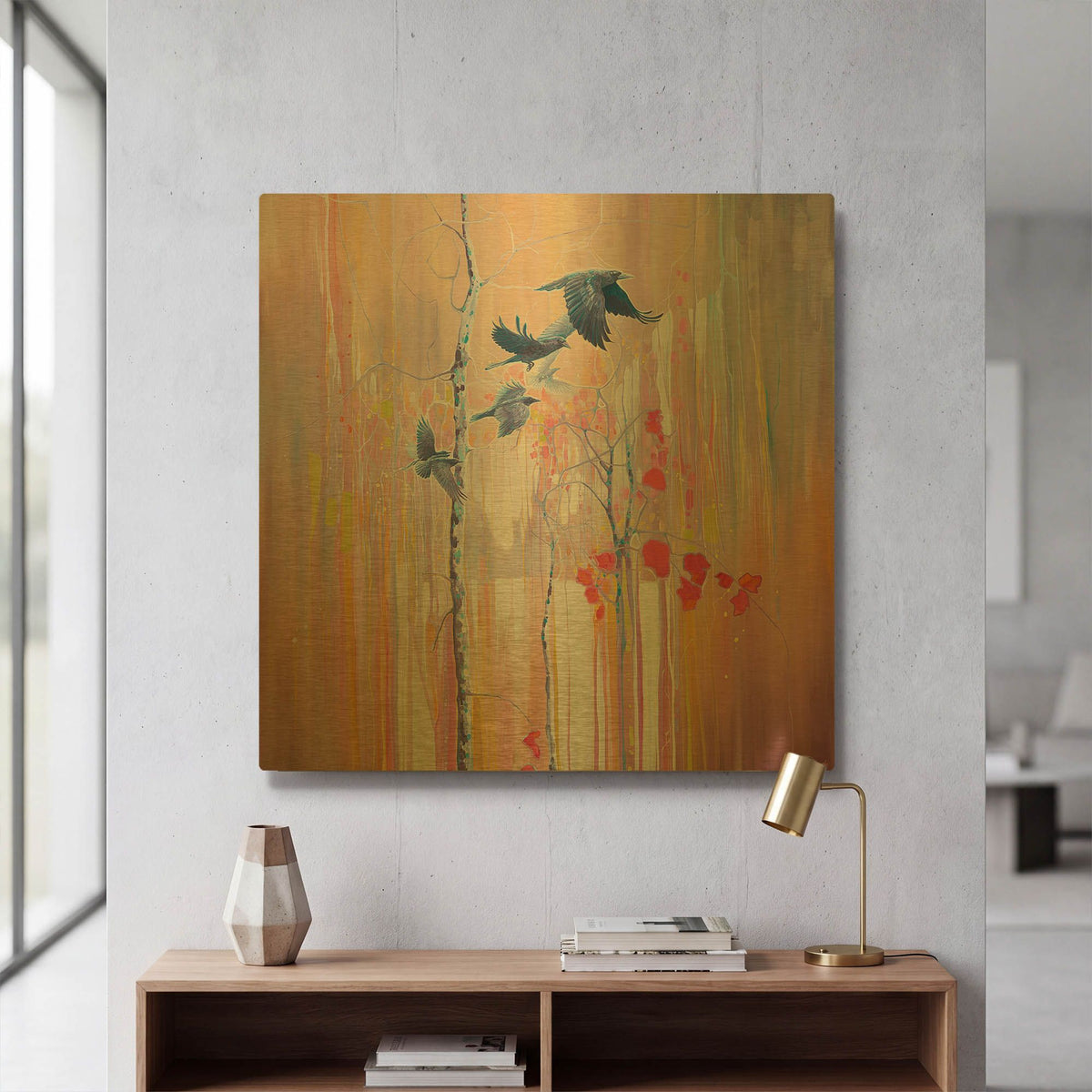 'The Ravens Quest' By Gill Bustamante Gold Metal Wall Art