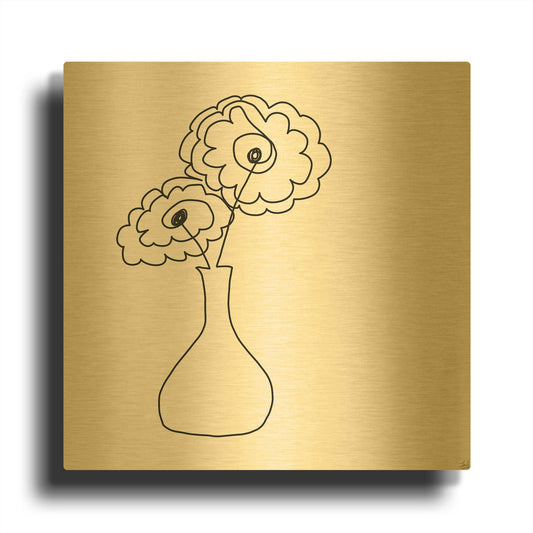 'Floral Bouquet 1' By Line and Brush Gold Metal Wall Art
