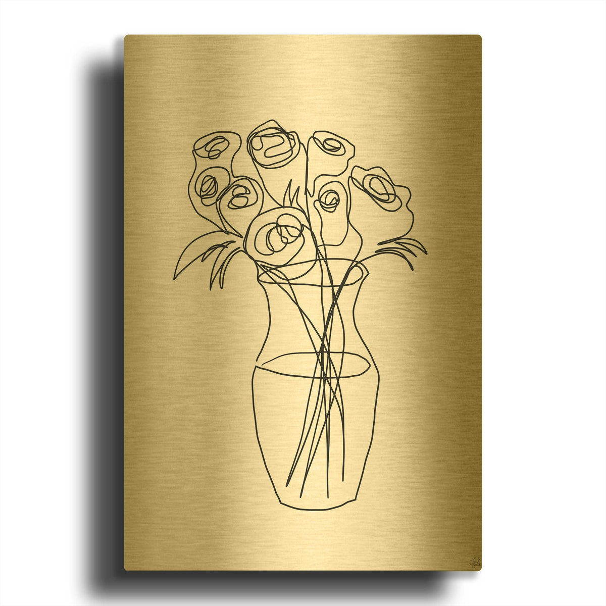 'Floral Bunch 2' By Line and Brush Gold Metal Wall Art