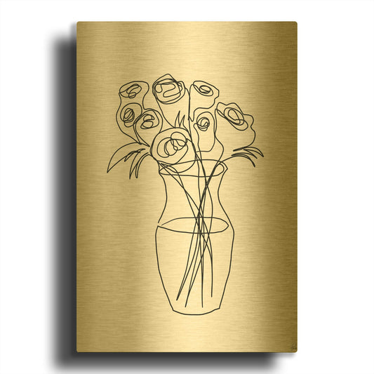 'Floral Bunch 2' By Line and Brush Gold Metal Wall Art