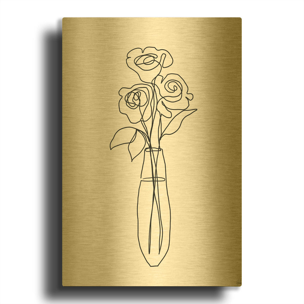 'Floral Bunch 3' By Line and Brush Gold Metal Wall Art