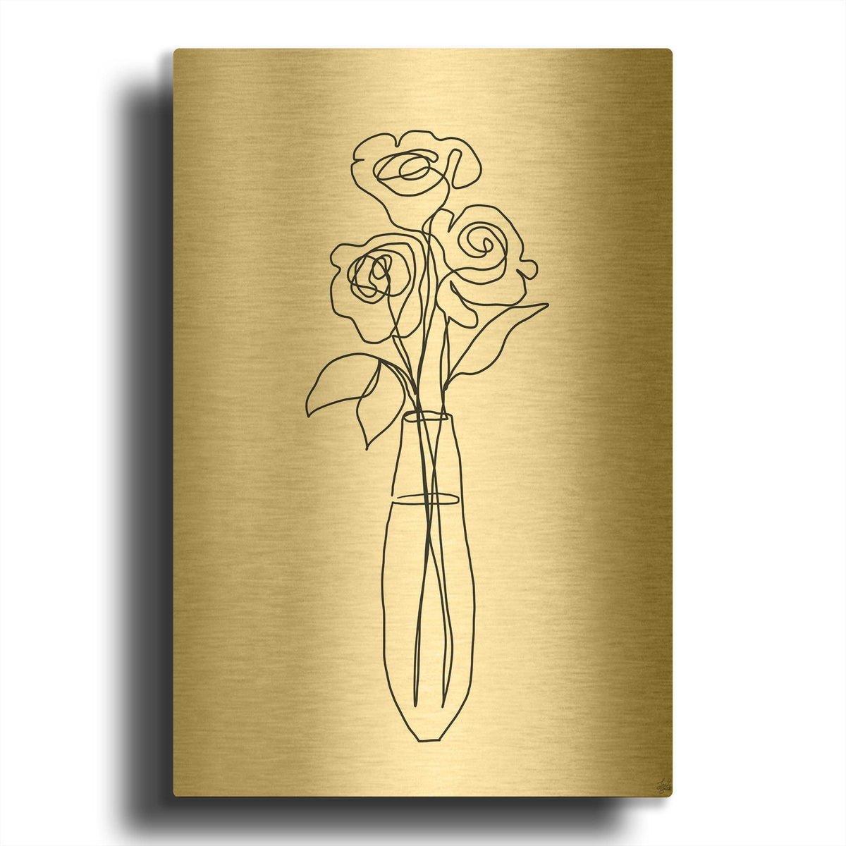 'Floral Bunch 3' By Line and Brush Gold Metal Wall Art