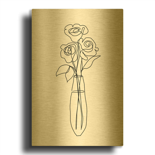 'Floral Bunch 3' By Line and Brush Gold Metal Wall Art