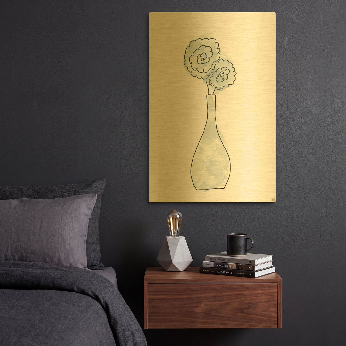 'Floral Glass Bunch 1' By Line and Brush Gold Metal Wall Art