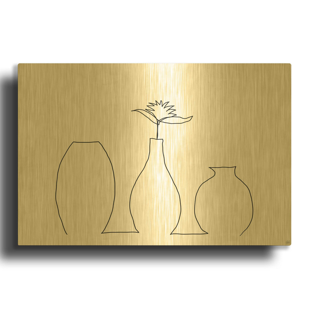 'Floral Set Still Life 1' By Line and Brush Gold Metal Wall Art