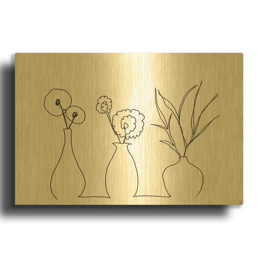 'Floral Set Still Life 4' By Line and Brush Gold Metal Wall Art