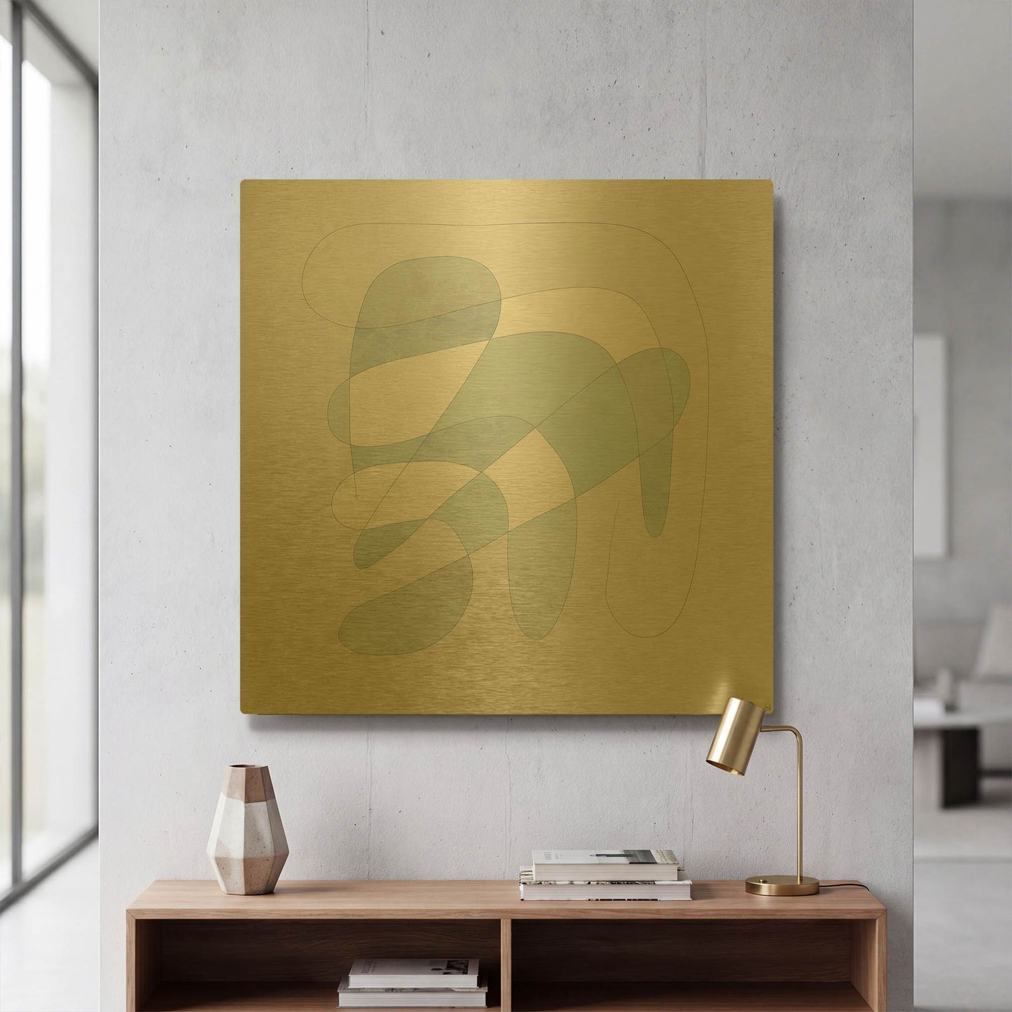 'Light Line N Fill 2' By Line and Brush Gold Metal Wall Art