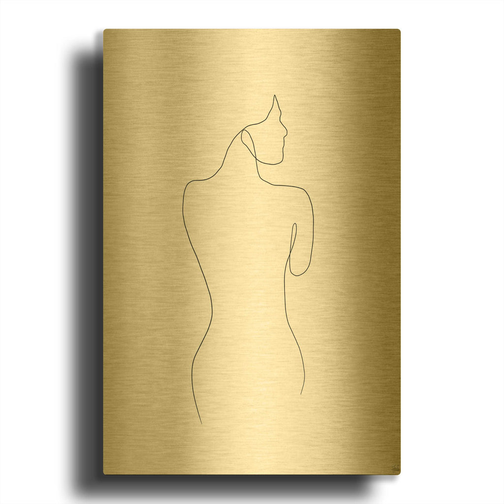 'Line Female Back 1' By Line and Brush Gold Metal Wall Art