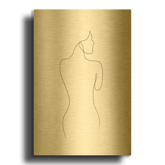 'Line Female Back 1' By Line and Brush Gold Metal Wall Art