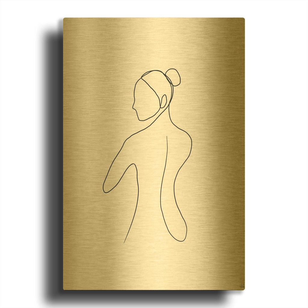 'Line Female Back 3' By Line and Brush Gold Metal Wall Art