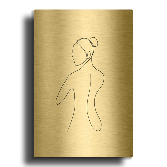 'Line Female Back 3' By Line and Brush Gold Metal Wall Art