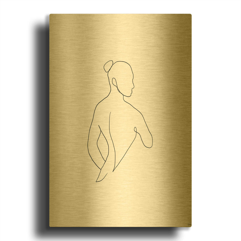 'Line Female Back 4' By Line and Brush Gold Metal Wall Art
