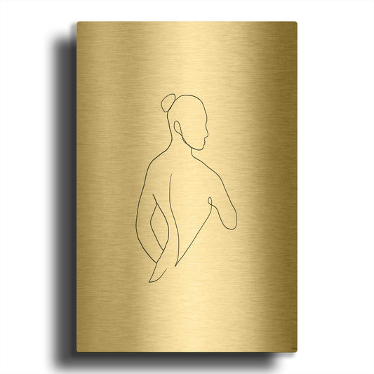 'Line Female Back 4' By Line and Brush Gold Metal Wall Art