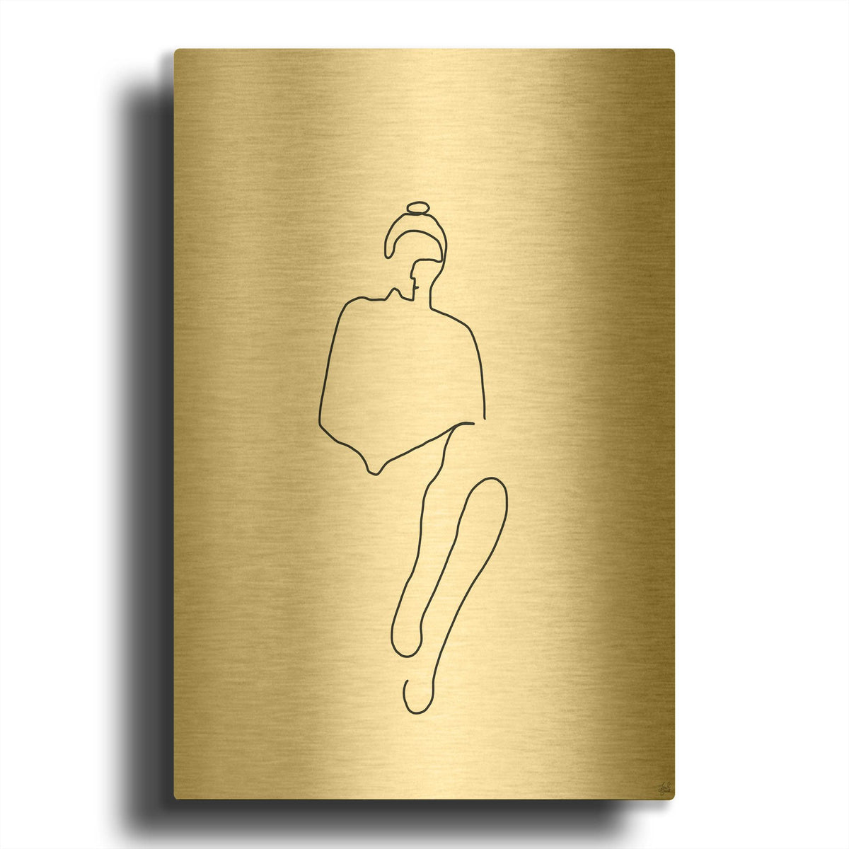 'Line Female Work 1' By Line and Brush Gold Metal Wall Art