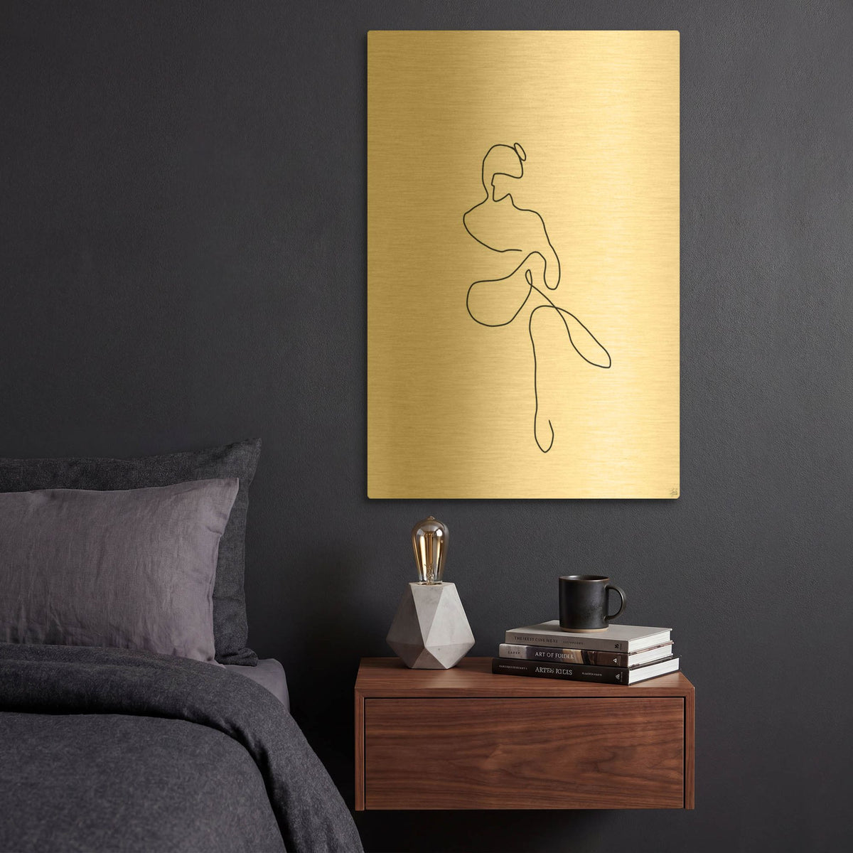 'Line Female Work 2' By Line and Brush Gold Metal Wall Art