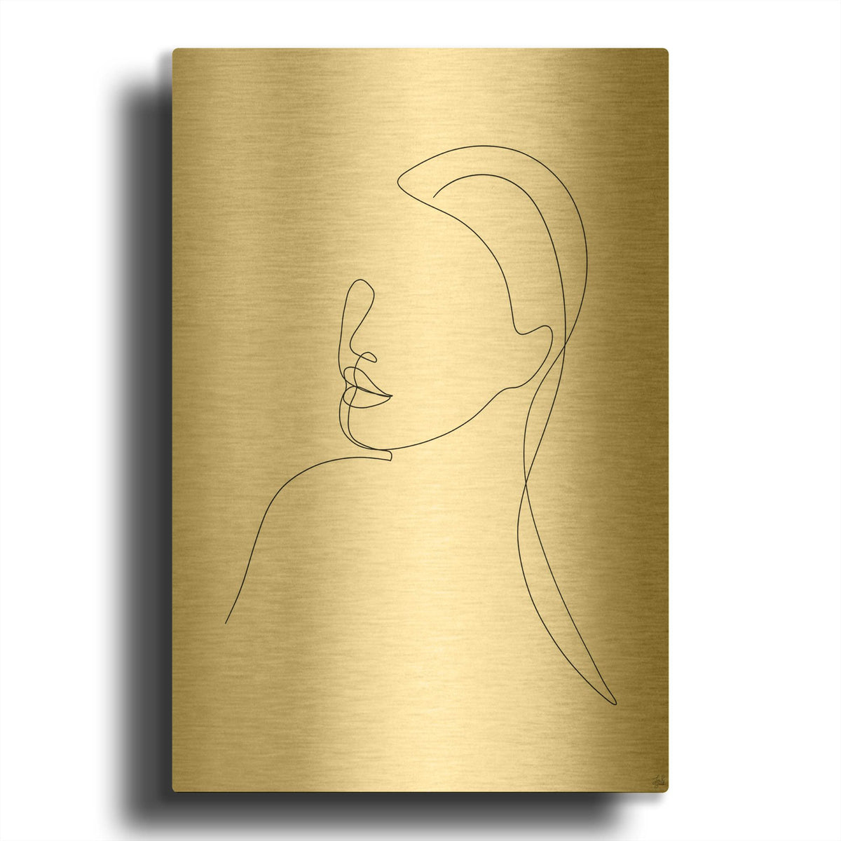 'Line Lady Portrait 1' By Line and Brush Gold Metal Wall Art