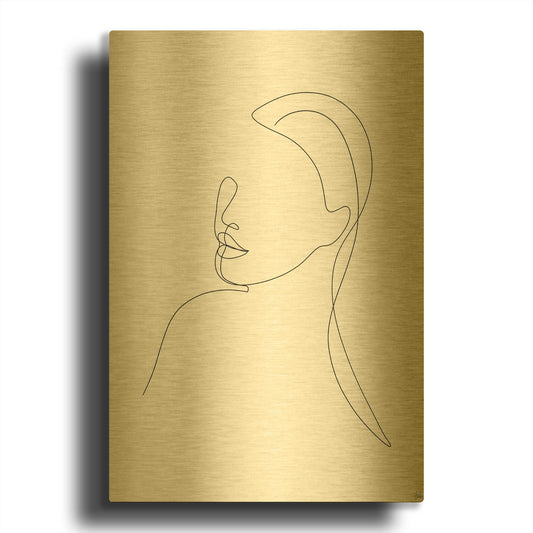 'Line Lady Portrait 1' By Line and Brush Gold Metal Wall Art