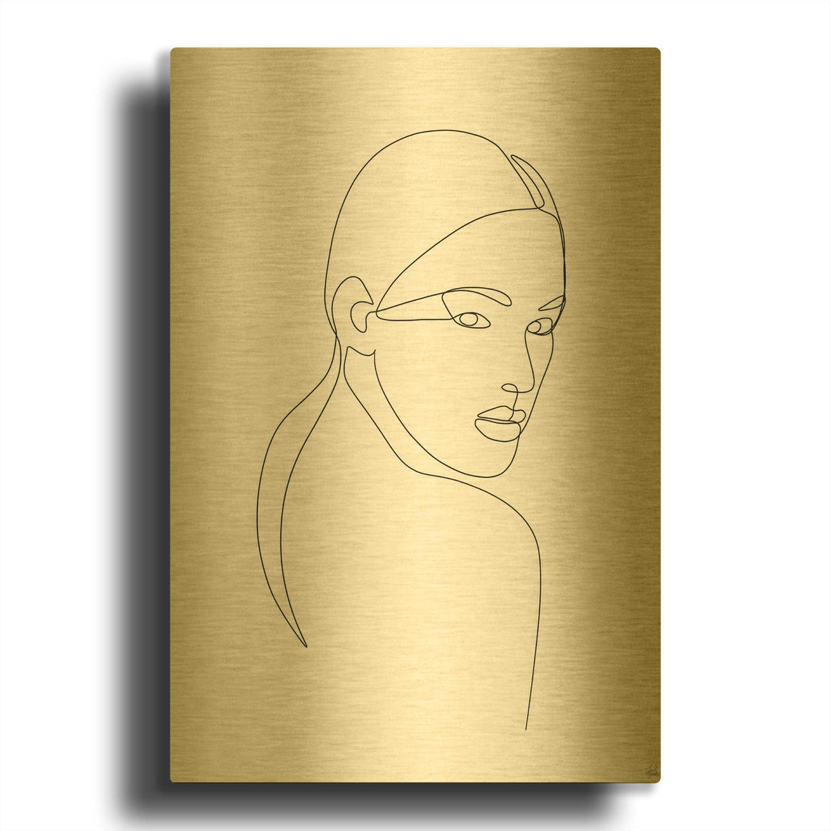 'Line Lady Portrait 2' By Line and Brush Gold Metal Wall Art
