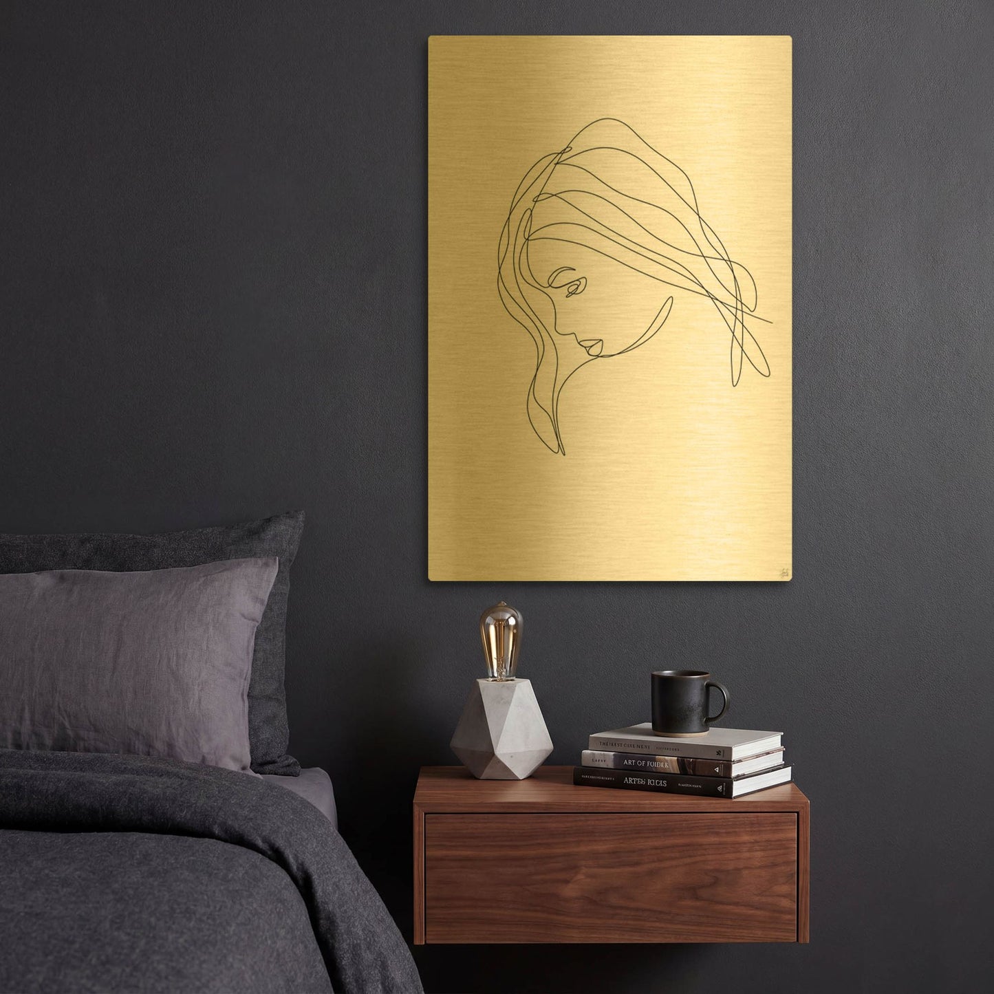 'Line Lady Portrait 4' By Line and Brush Gold Metal Wall Art