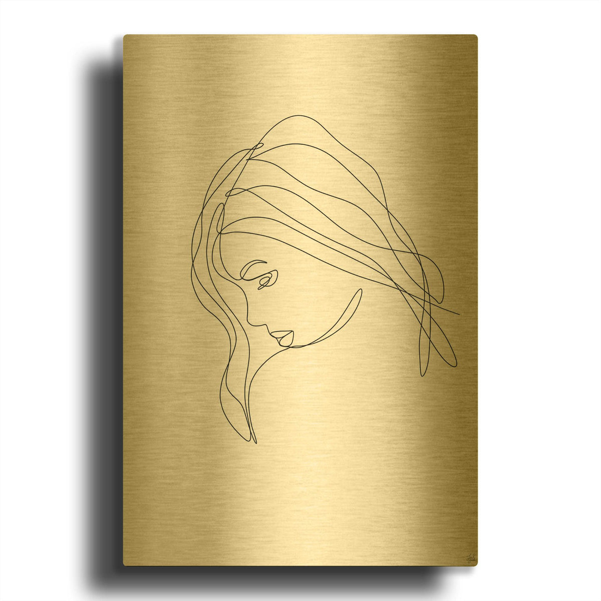 'Line Lady Portrait 4' By Line and Brush Gold Metal Wall Art