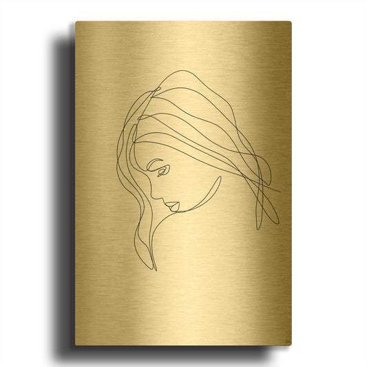 'Line Lady Portrait 4' By Line and Brush Gold Metal Wall Art
