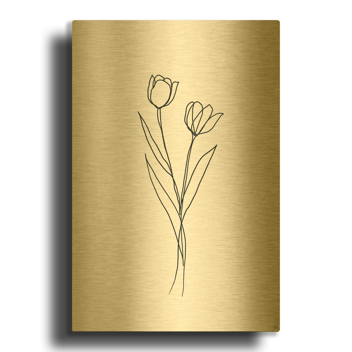 'Line Tulips 1' By Line and Brush Gold Metal Wall Art