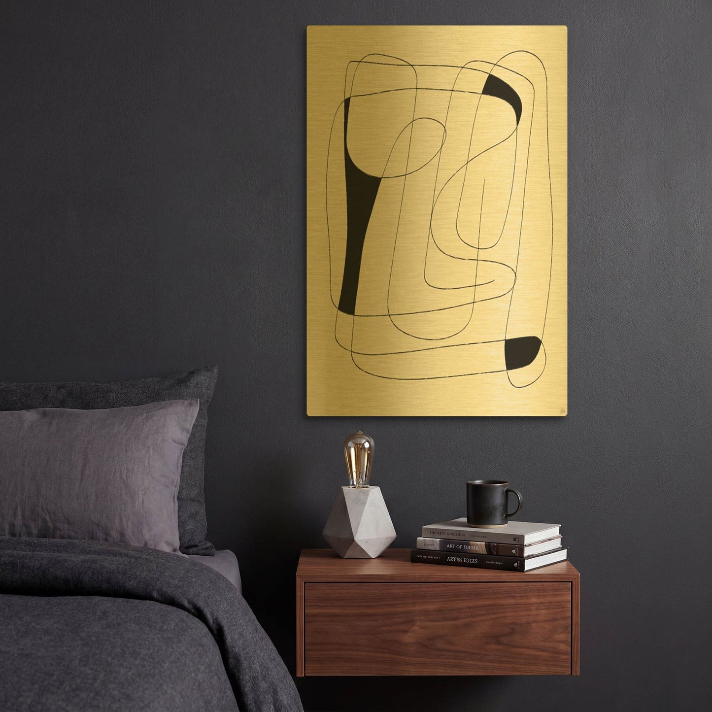 'Lines To Fill 1' By Line and Brush Gold Metal Wall Art