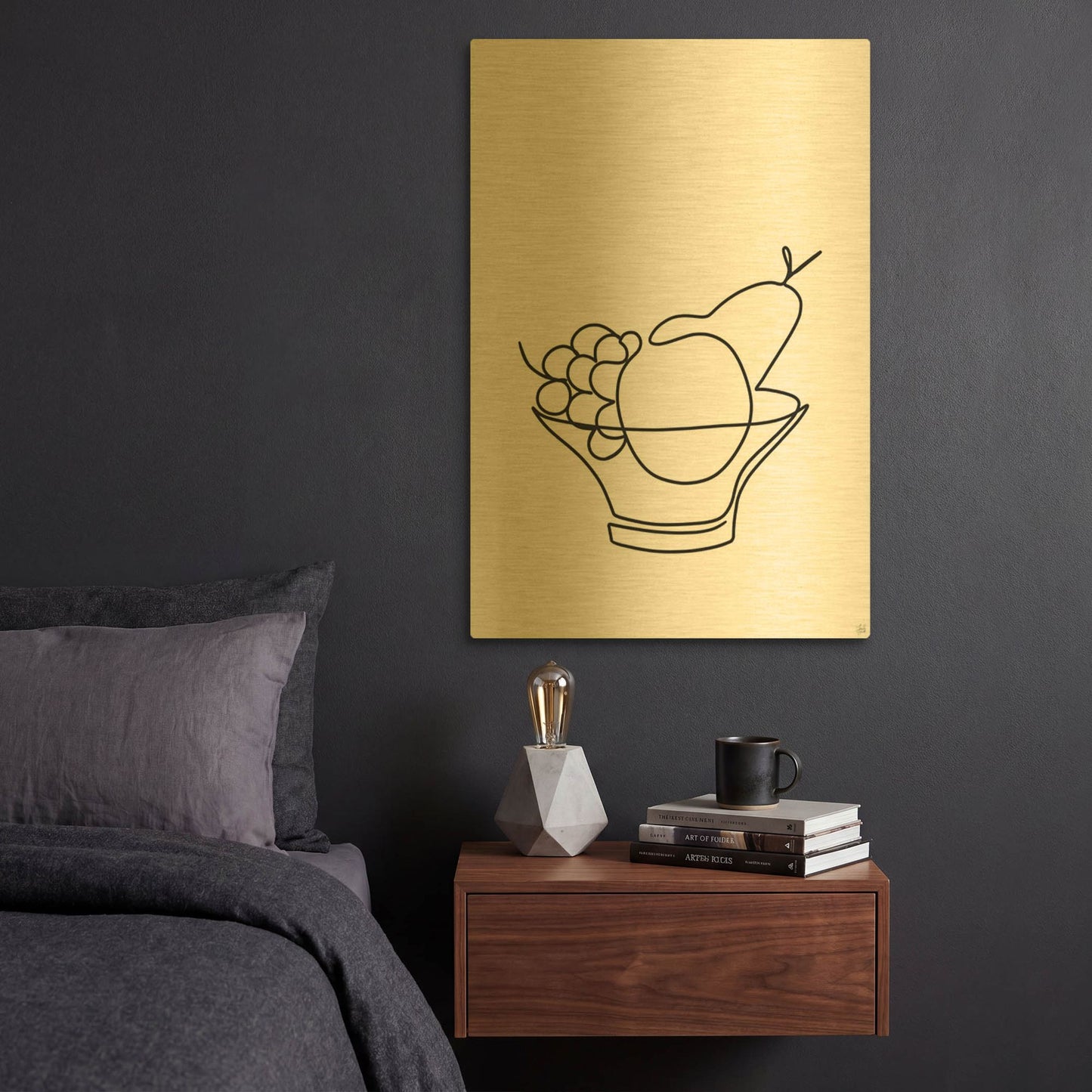 'Still Life Fruit Bowl' By Line and Brush Gold Metal Wall Art
