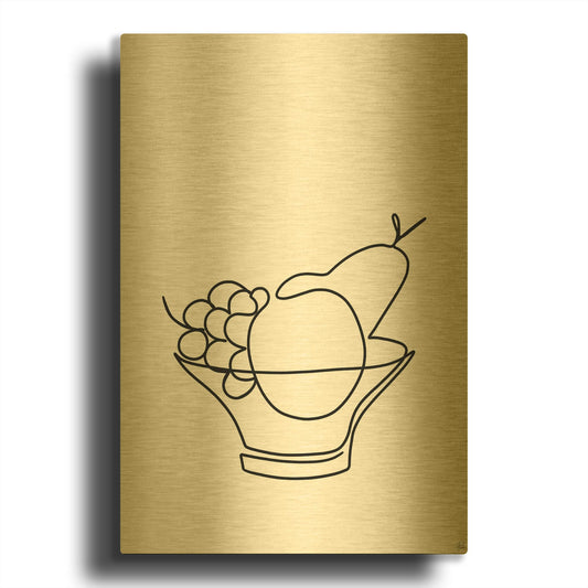'Still Life Fruit Bowl' By Line and Brush Gold Metal Wall Art