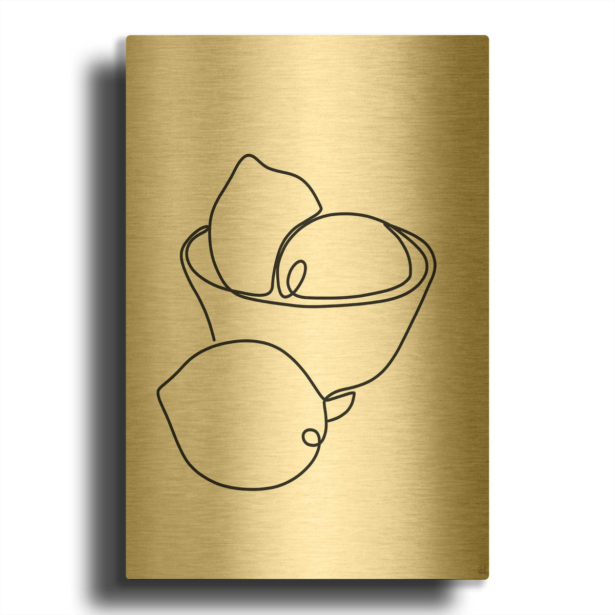 'Still Life Lemons' By Line and Brush Gold Metal Wall Art