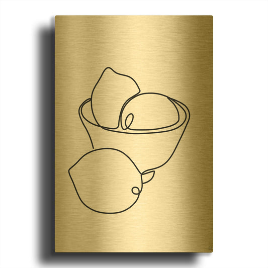 'Still Life Lemons' By Line and Brush Gold Metal Wall Art
