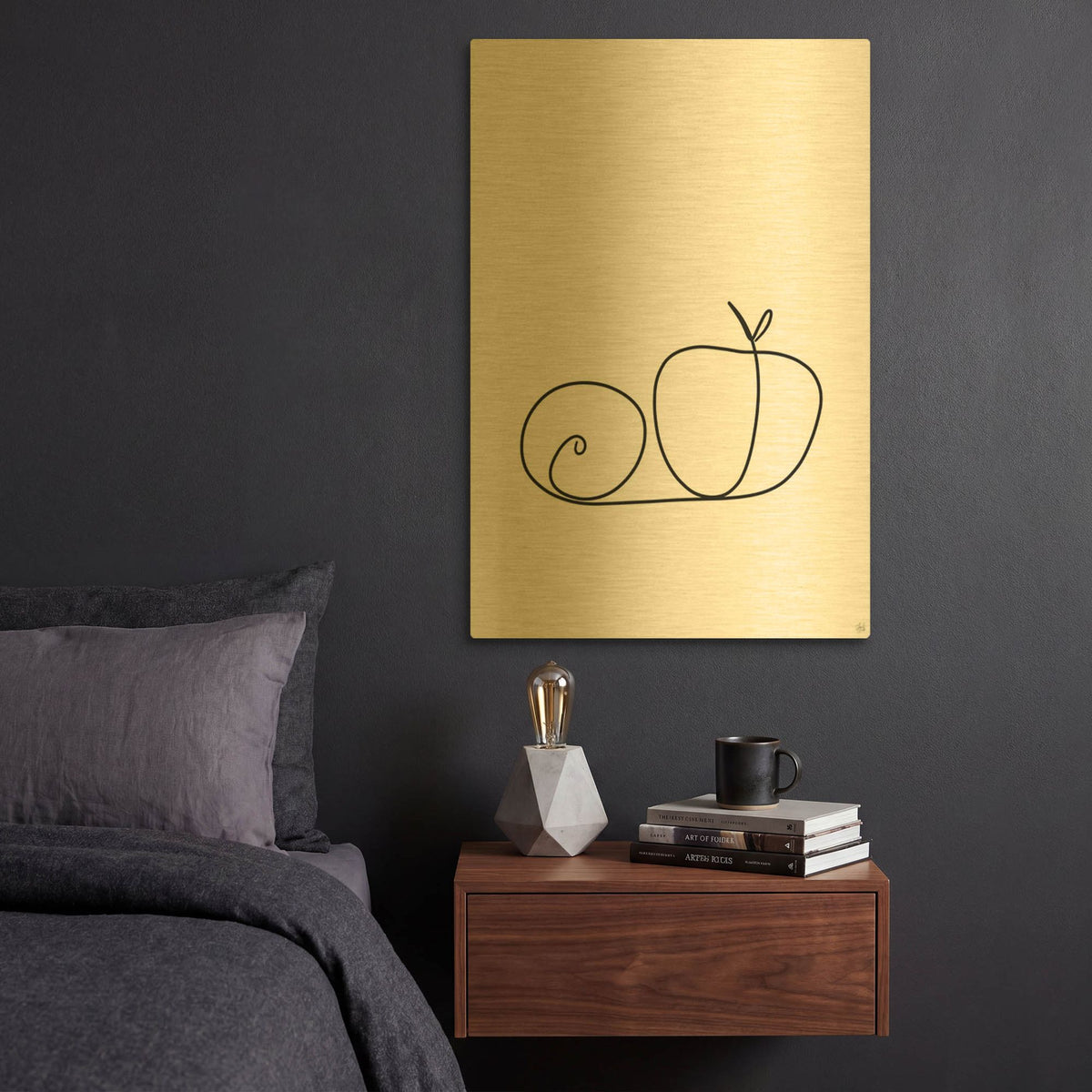 'Still Life Lime and Peach' By Line and Brush Gold Metal Wall Art