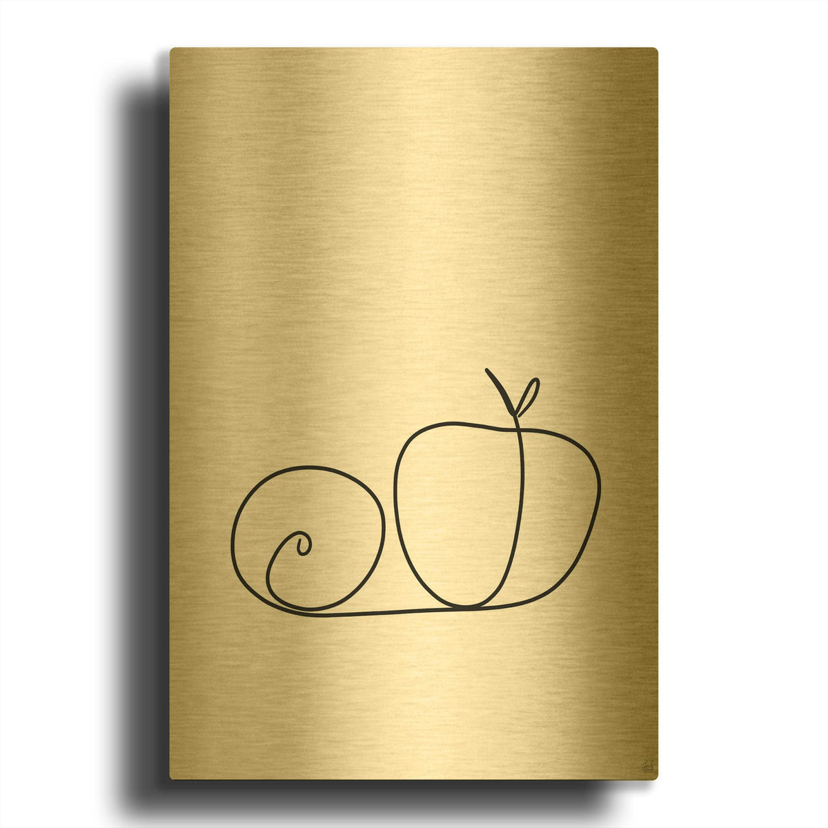 'Still Life Lime and Peach' By Line and Brush Gold Metal Wall Art