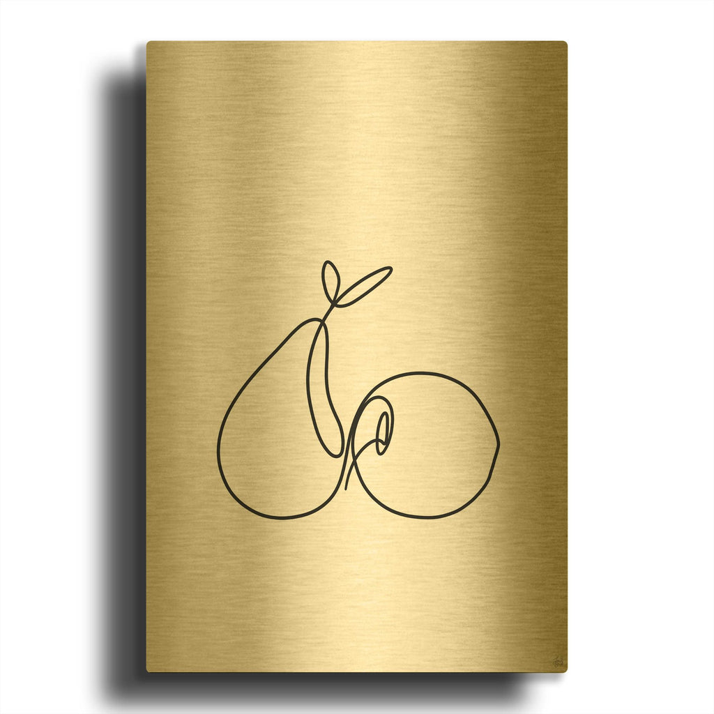 'Still Life Pear and Apple' By Line and Brush Gold Metal Wall Art